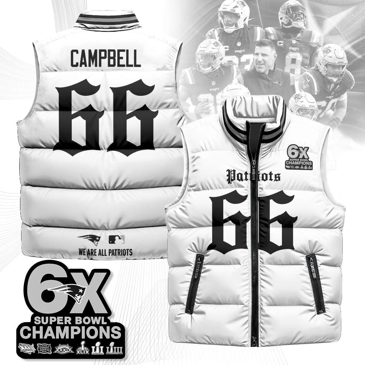 NE 6-Time Champions Gothic Unisex Puffer Vest