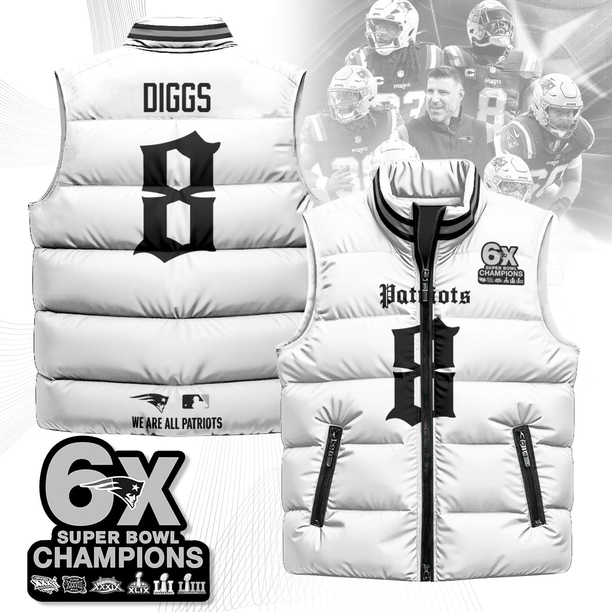 NE 6-Time Champions Gothic Unisex Puffer Vest