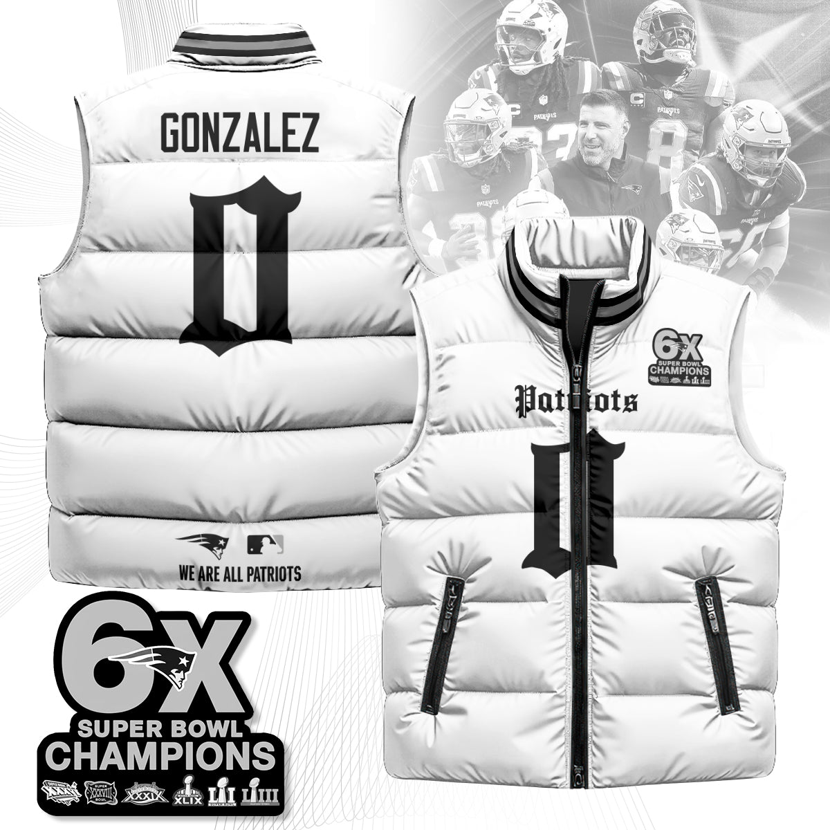NE 6-Time Champions Gothic Unisex Puffer Vest