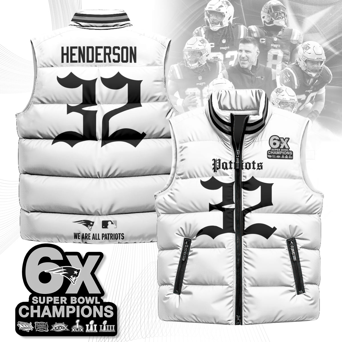 NE 6-Time Champions Gothic Unisex Puffer Vest