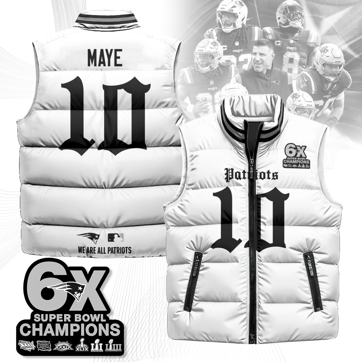 NE 6-Time Champions Gothic Unisex Puffer Vest
