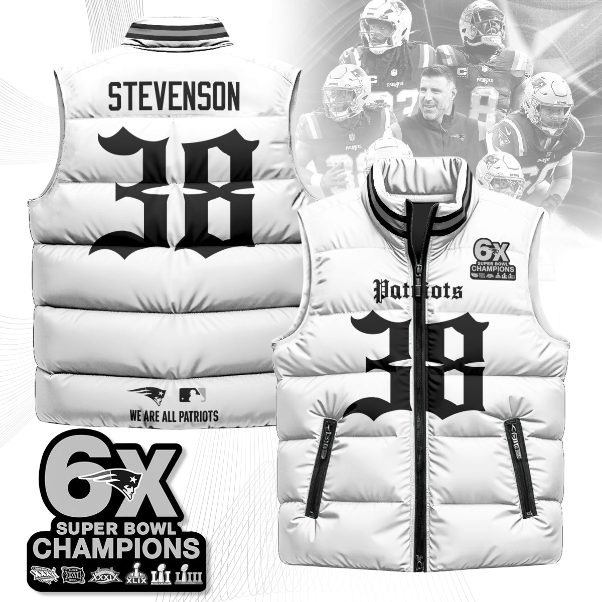 NE 6-Time Champions Gothic Unisex Puffer Vest