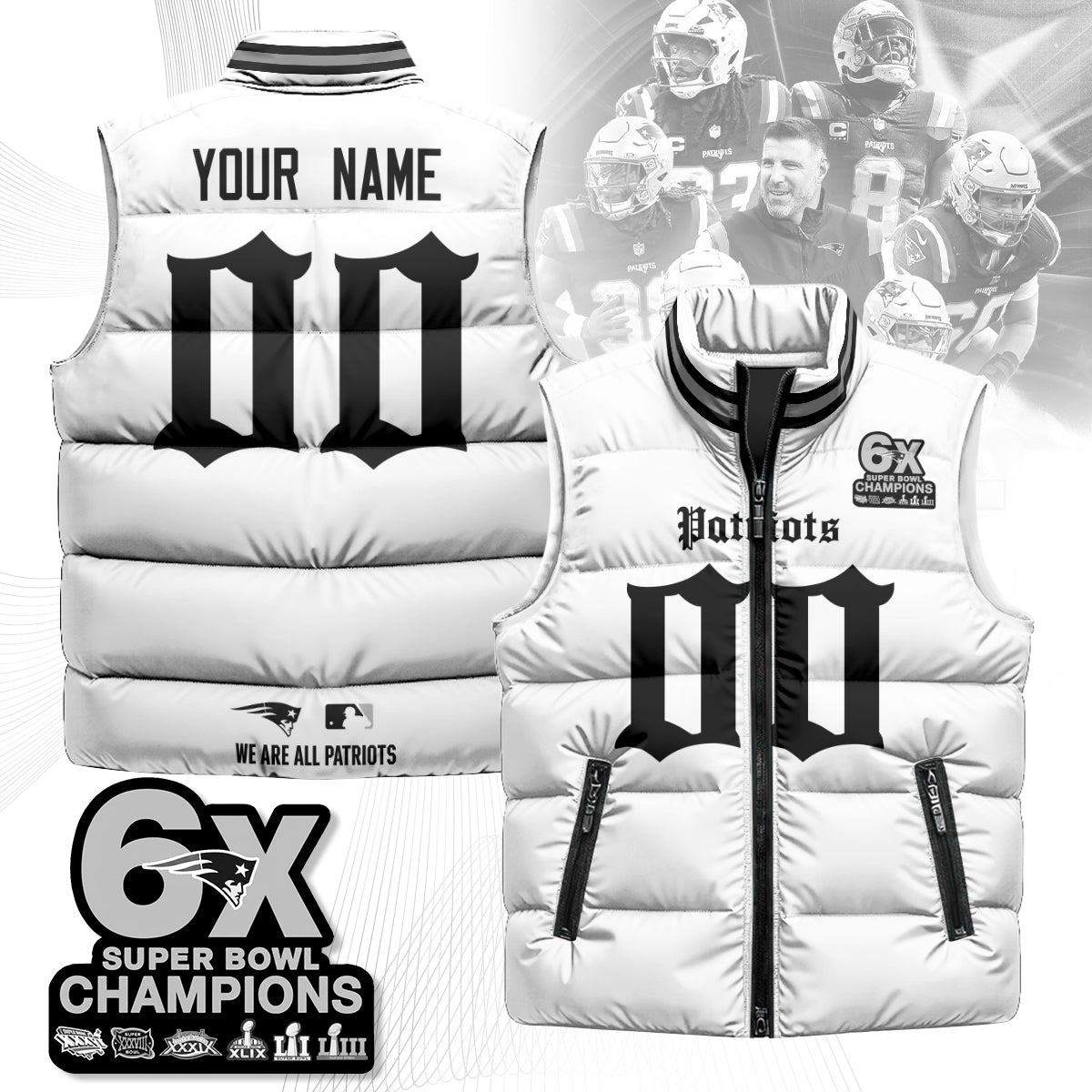 NE 6-Time Champions Gothic Unisex Puffer Vest
