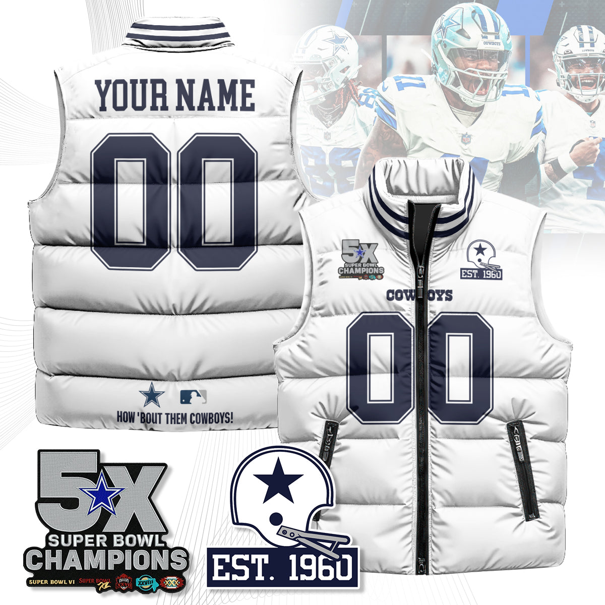 DAL 5-Time Champions Unisex Custom Puffer Vest