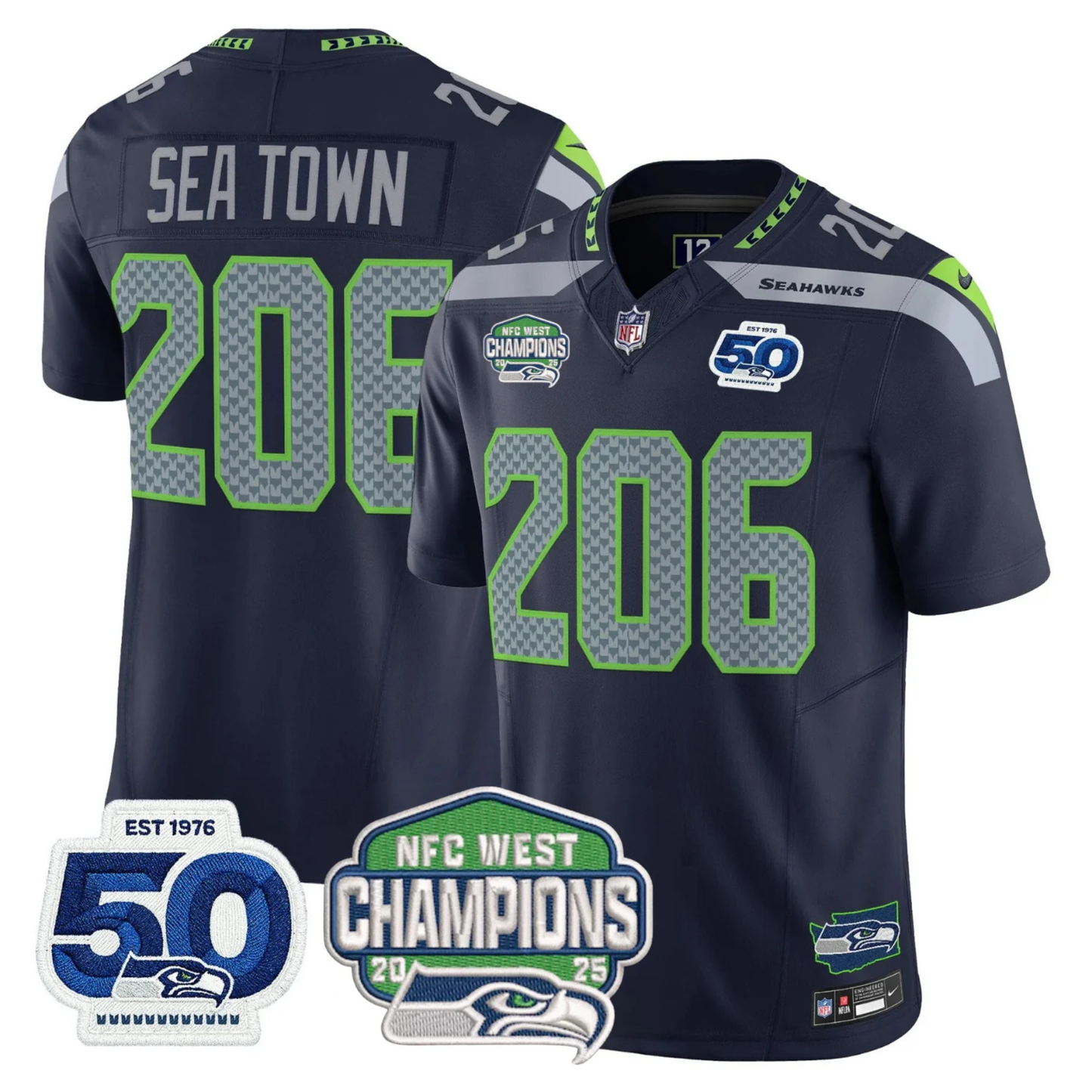 SEA 50th & NFC West Champions Patch Vapor Limited Jersey - All Stitched