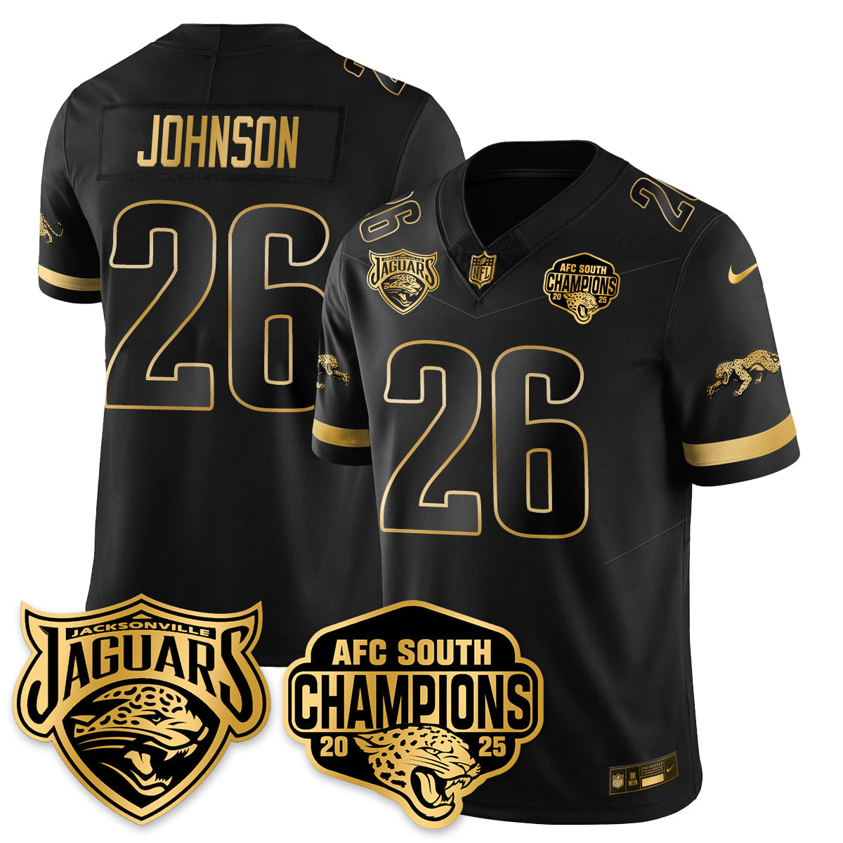 JAX AFC South Division Champions Vapor Limited Gold Jersey - All Stitched
