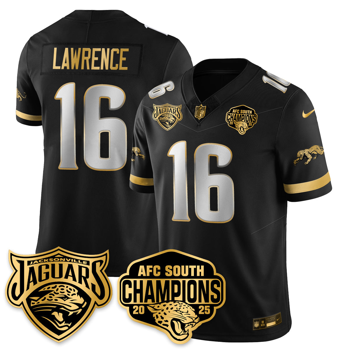JAX AFC South Division Champions Vapor Limited Gold Jersey - All Stitched