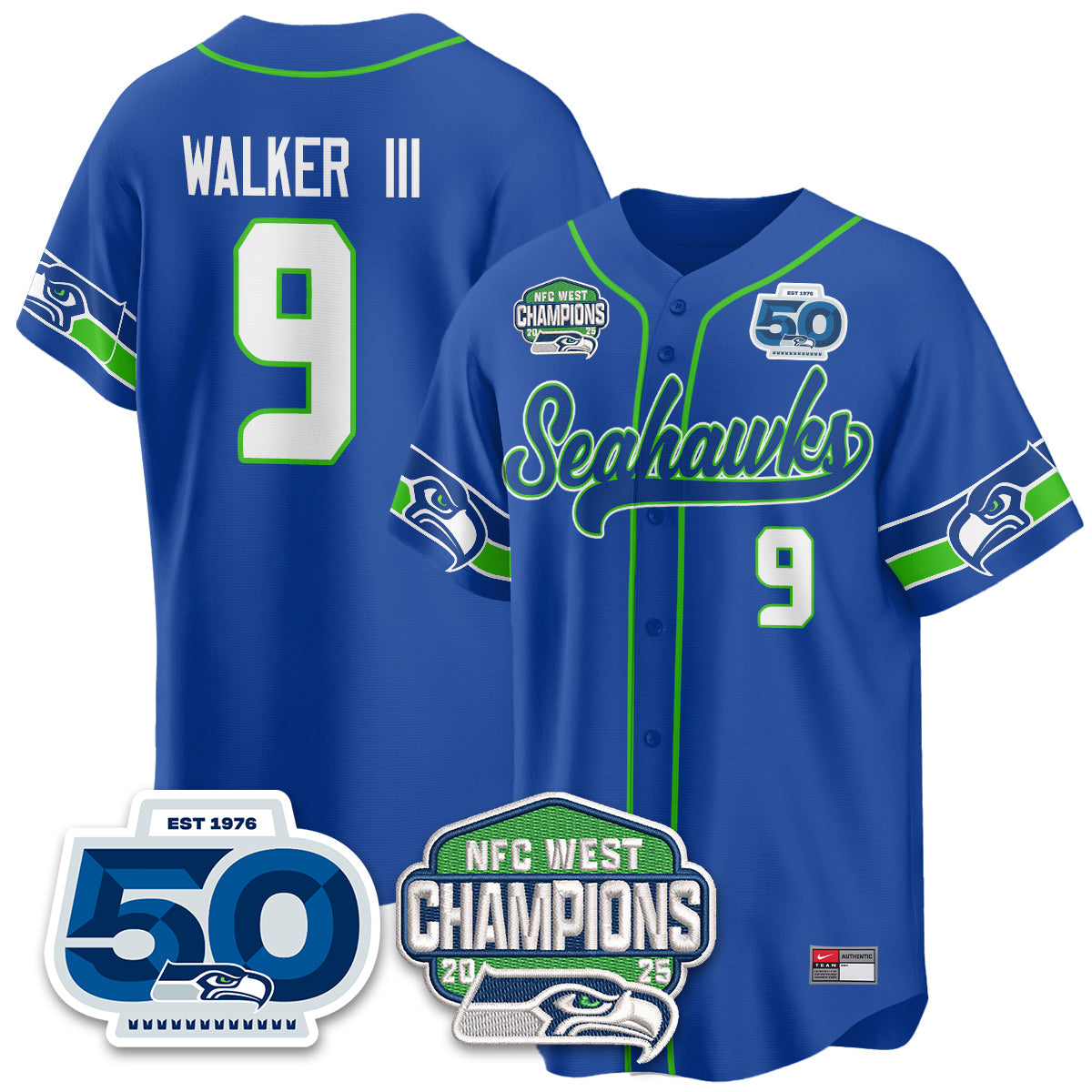 SEA NFC West Division Champions Vapor Limited Baseball Jersey - All Stitched