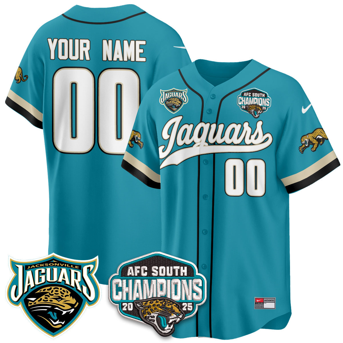Custom JAX AFC South Division Champions Vapor Limited Throwback Baseball Jersey - All Stitched