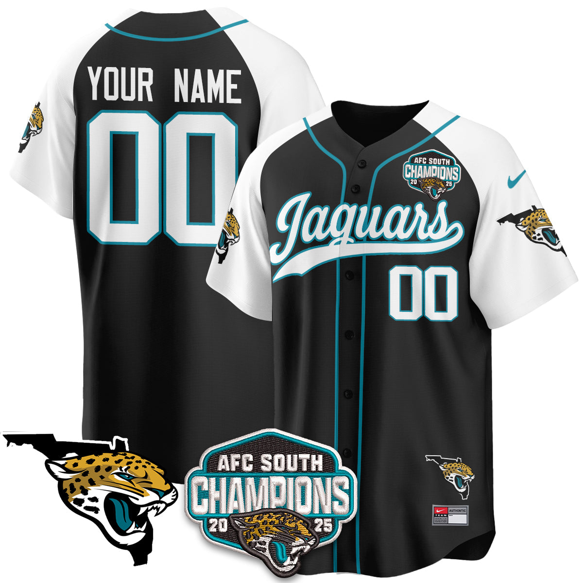 JAX AFC South Division Champions Vapor Limited Baseball Custom Jersey - All Stitched