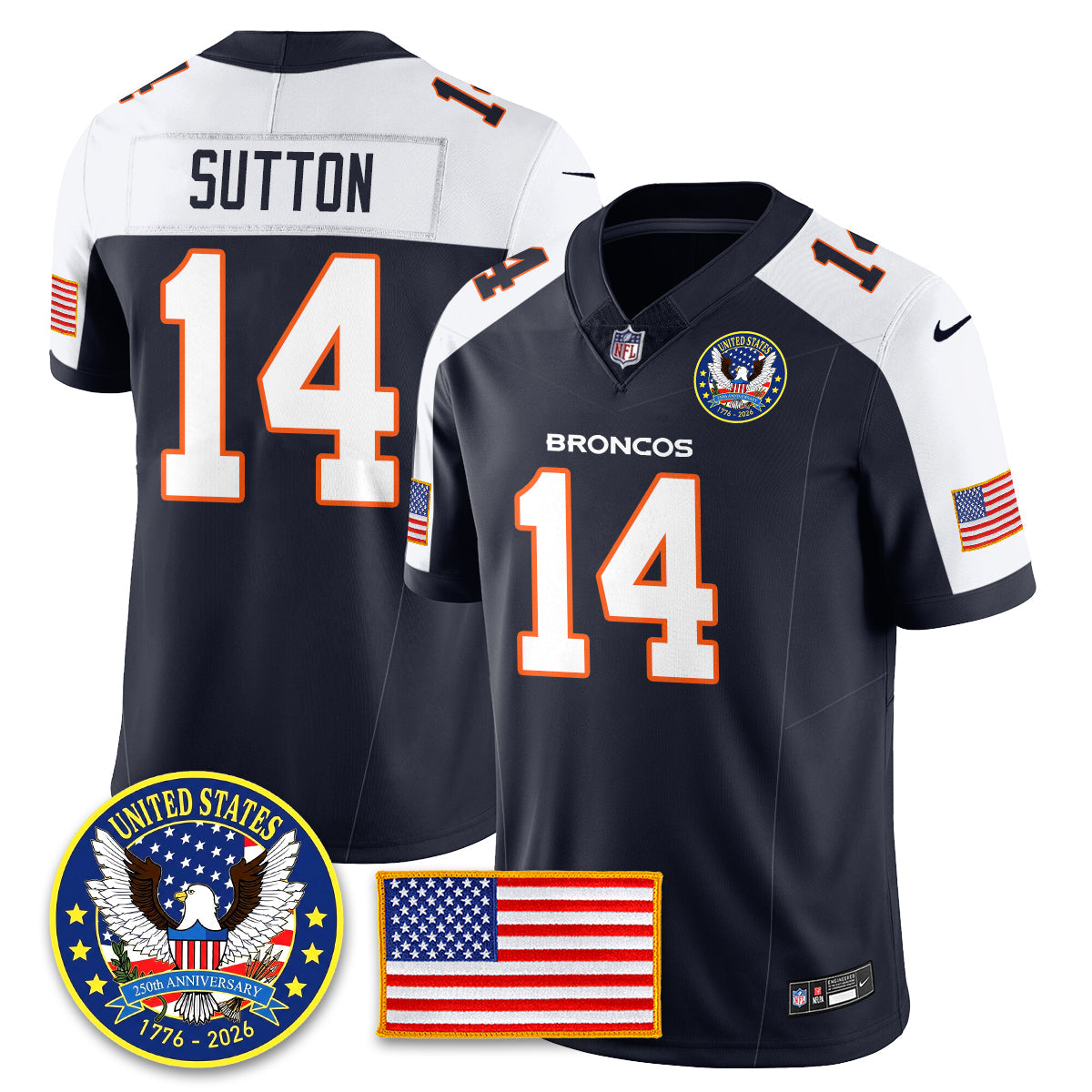 DEN Throwback "United States 250th Anniversary Patch" Vapor Limited Jersey - All Stitched