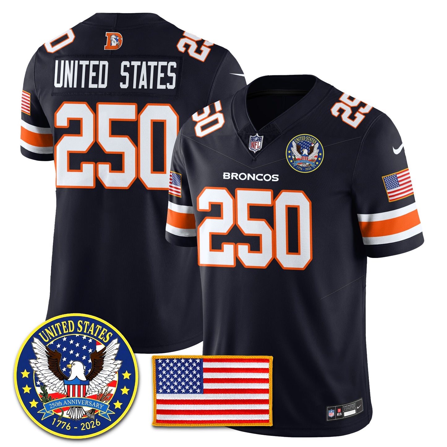 DEN Throwback "United States 250th Anniversary Patch" Vapor Limited Jersey - All Stitched