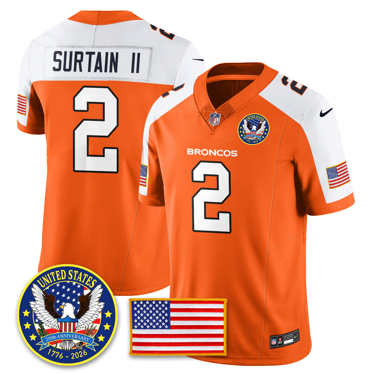DEN Throwback "United States 250th Anniversary Patch" Vapor Limited Jersey - All Stitched