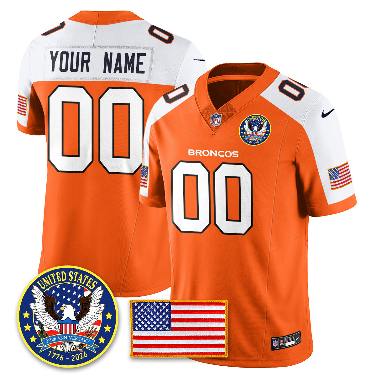DEN Throwback "United States 250th Anniversary Patch" Vapor Limited Custom Jersey - All Stitched