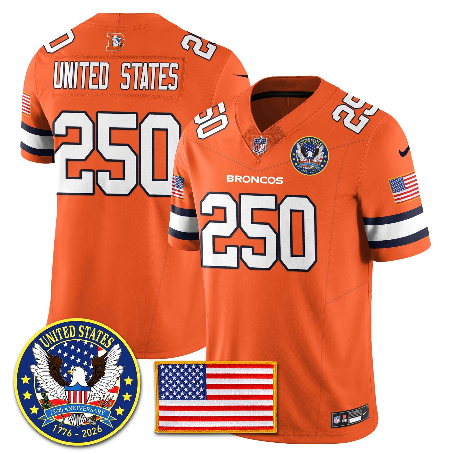 DEN Throwback "United States 250th Anniversary Patch" Vapor Limited Jersey - All Stitched