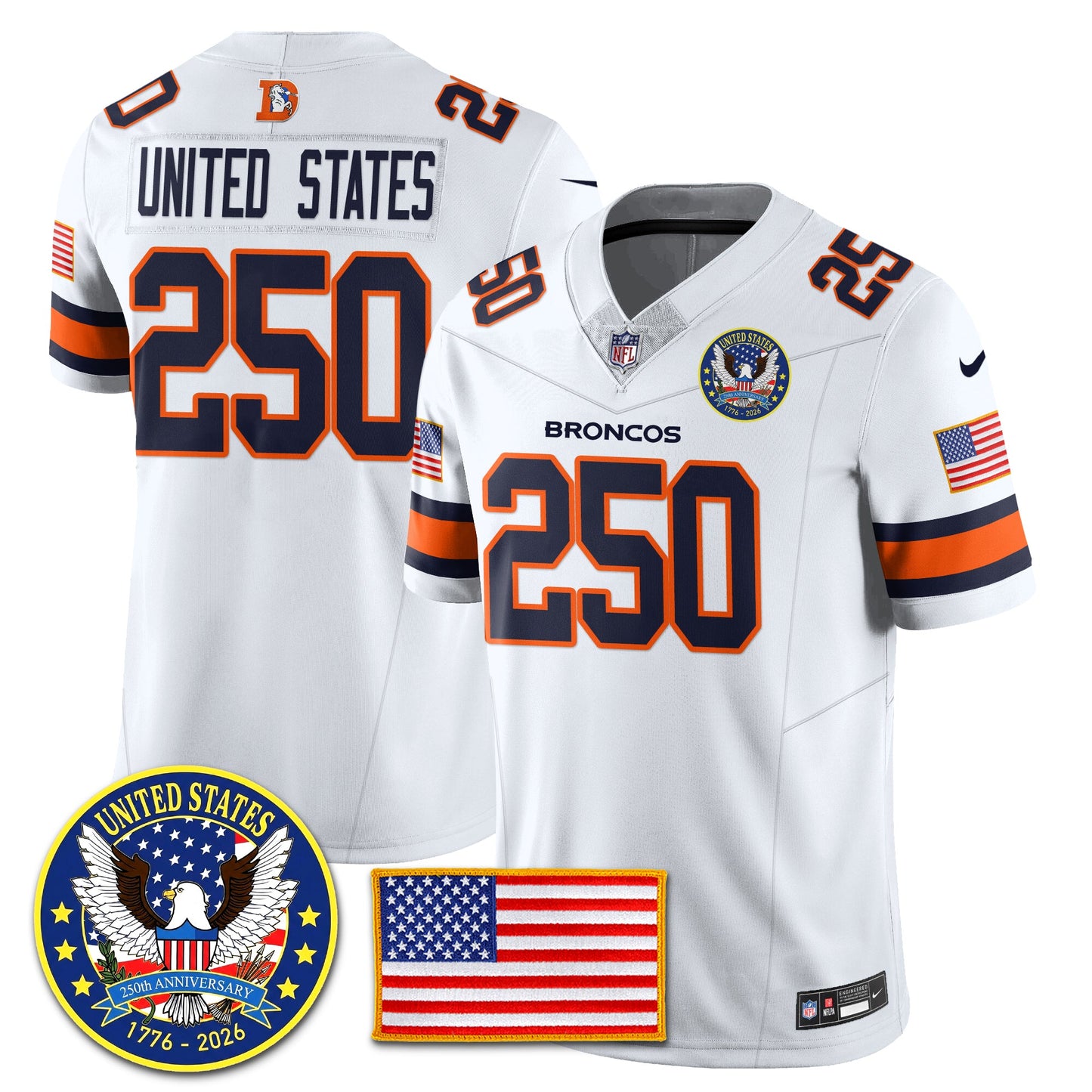 DEN Throwback "United States 250th Anniversary Patch" Vapor Limited Jersey - All Stitched