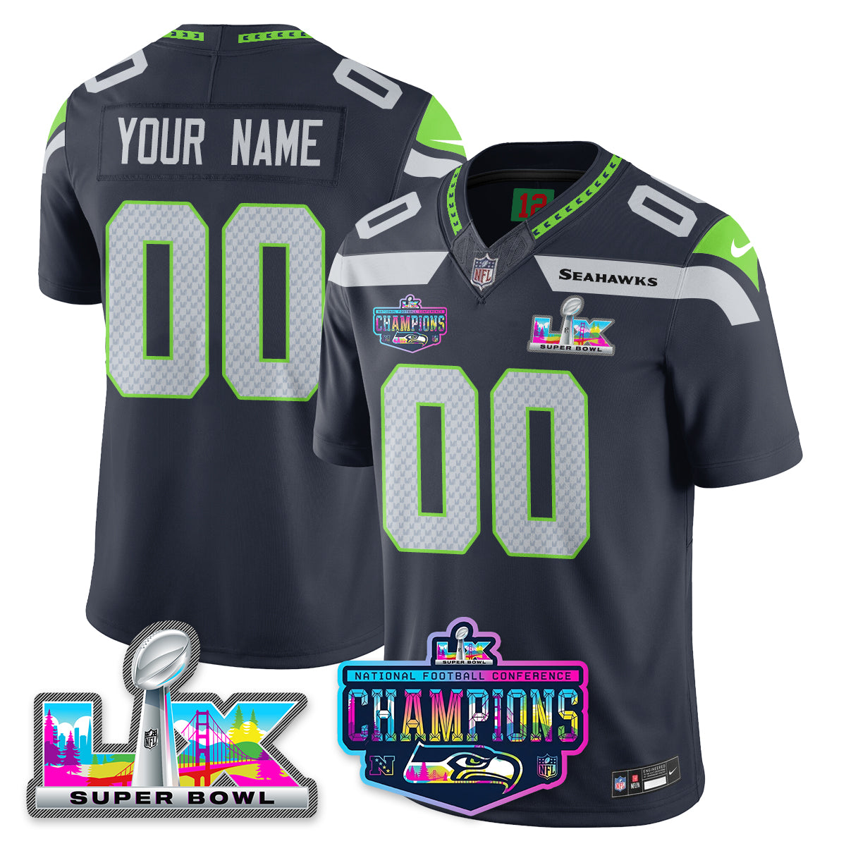 SEA 2025 Vapor Limited Jersey - NFC Champions Limited Patch - All Stitched