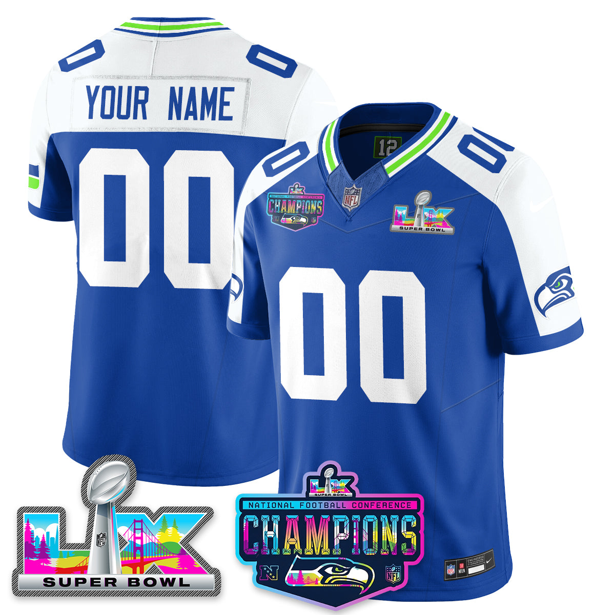Custom SEA 2025 Vapor Limited Jersey - NFC Champions Limited Patch - All Stitched