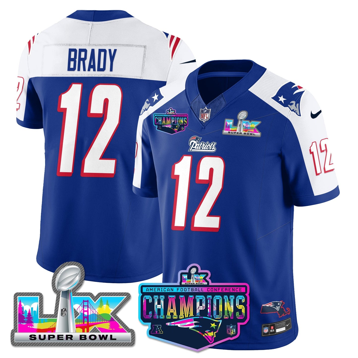 NE 1996 Throwback Limited Vapor Jersey - 2025 AFC Champions Limited Patch - All Stitched