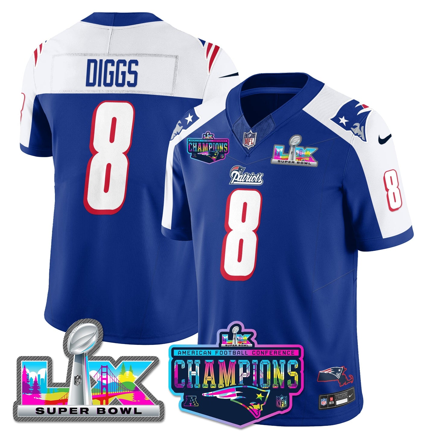 NE 1996 Throwback Limited Vapor Jersey - 2025 AFC Champions Limited Patch - All Stitched