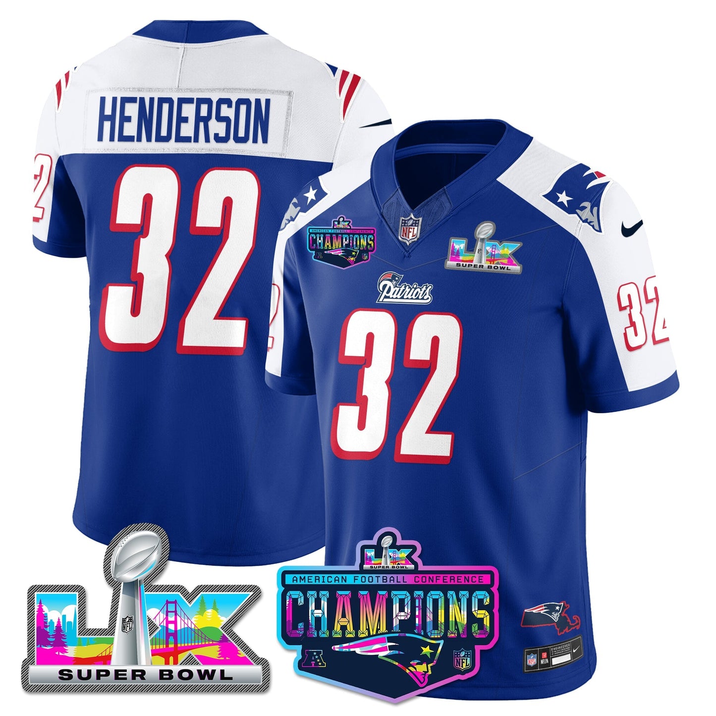 NE 1996 Throwback Limited Vapor Jersey - 2025 AFC Champions Limited Patch - All Stitched