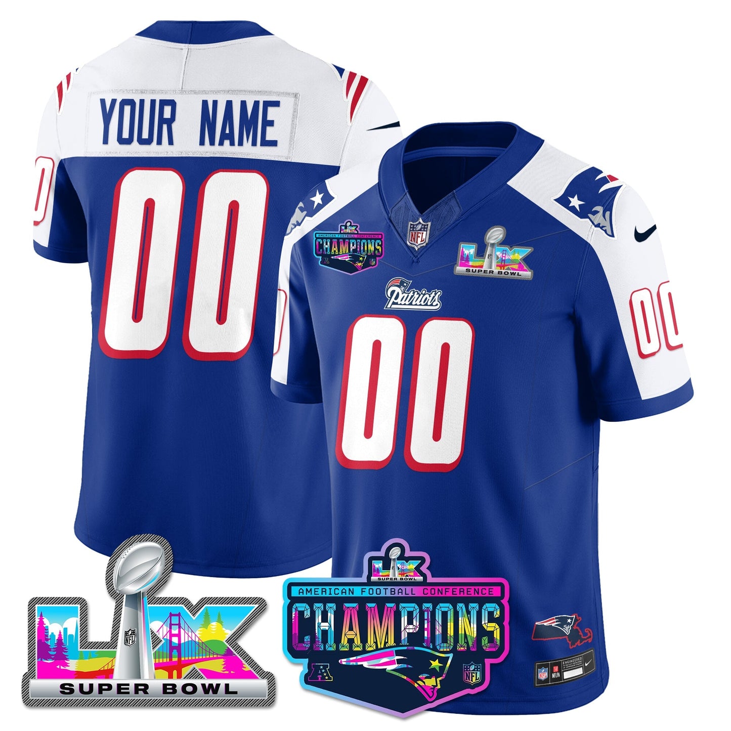 Custom NE 1996 Throwback Limited Vapor Jersey - 2025 AFC Champions Limited Patch