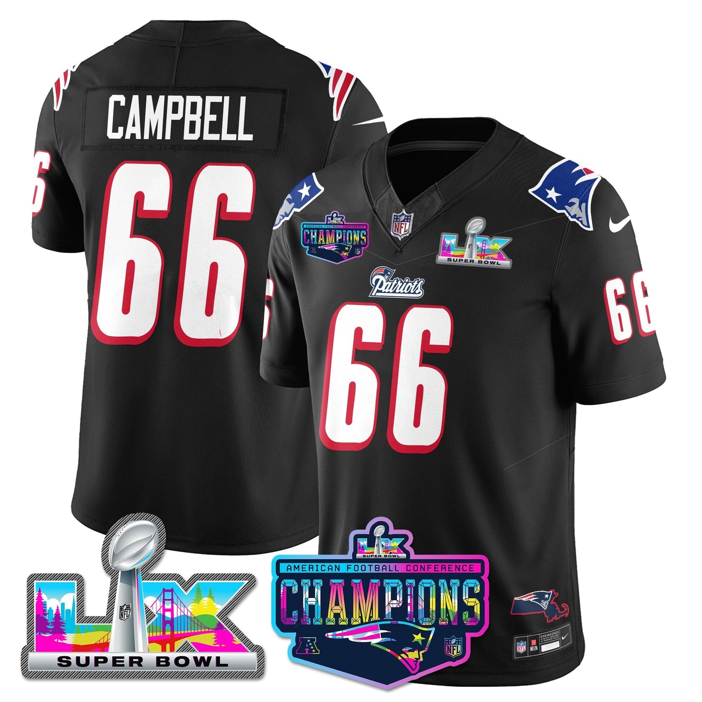 NE 1996 Throwback Limited Vapor Jersey - 2025 AFC Champions Limited Patch - All Stitched