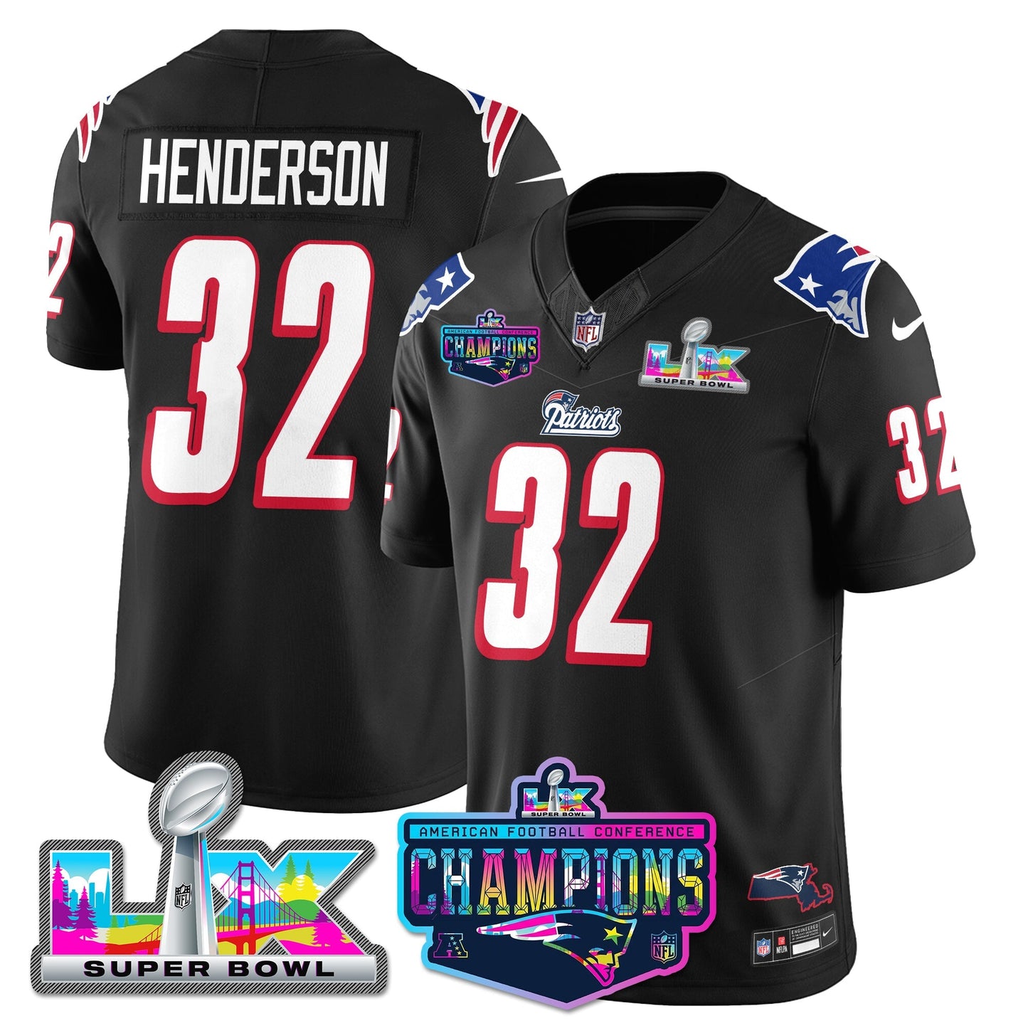 NE 1996 Throwback Limited Vapor Jersey - 2025 AFC Champions Limited Patch - All Stitched