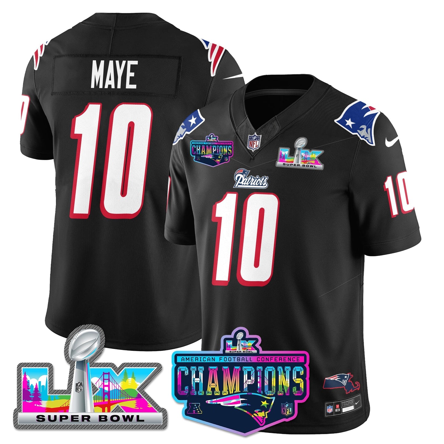 NE 1996 Throwback Limited Vapor Jersey - 2025 AFC Champions Limited Patch - All Stitched