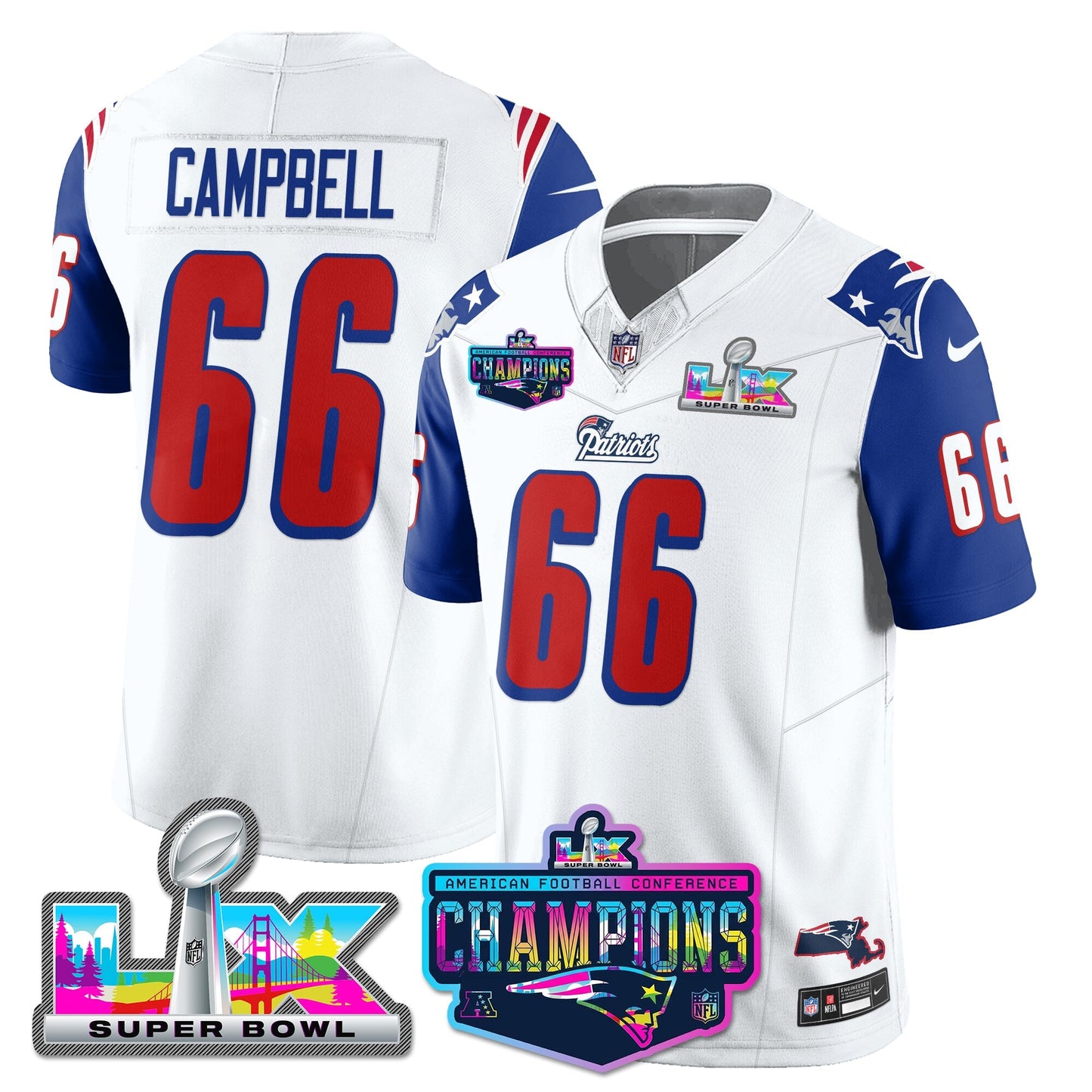 NE 1996 Throwback Limited Vapor Jersey - 2025 AFC Champions Limited Patch - All Stitched