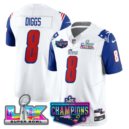 NE 1996 Throwback Limited Vapor Jersey - 2025 AFC Champions Limited Patch - All Stitched