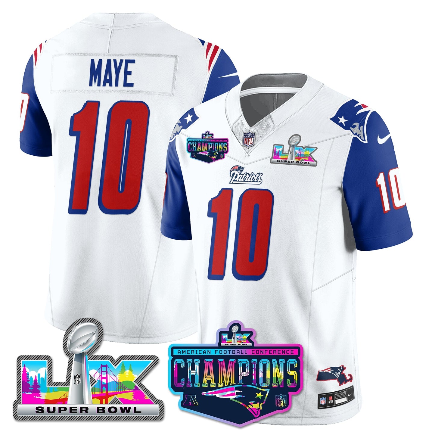 NE 1996 Throwback Limited Vapor Jersey - 2025 AFC Champions Limited Patch - All Stitched