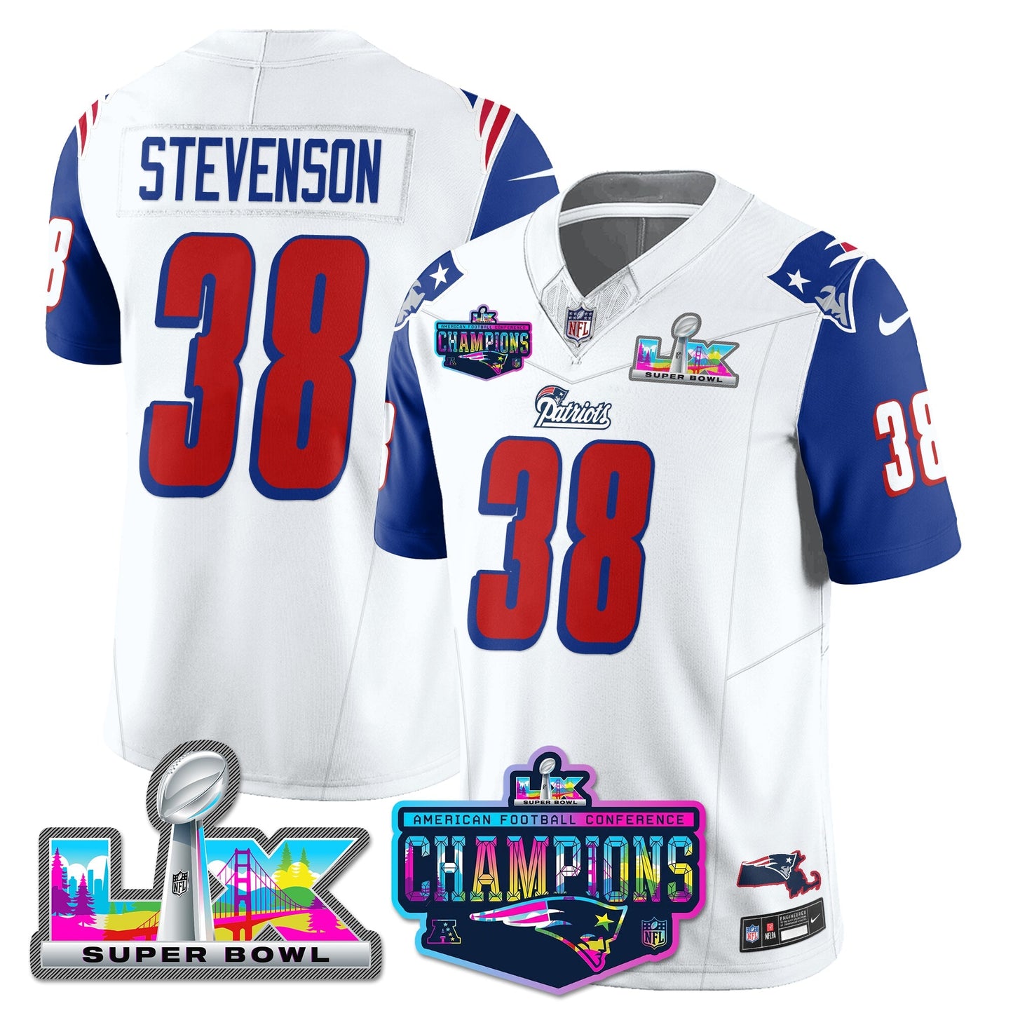 NE 1996 Throwback Limited Vapor Jersey - 2025 AFC Champions Limited Patch - All Stitched