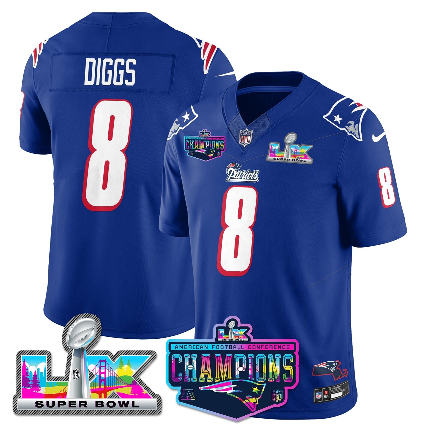 NE 1996 Throwback Limited Vapor Jersey - 2025 AFC Champions Limited Patch - All Stitched