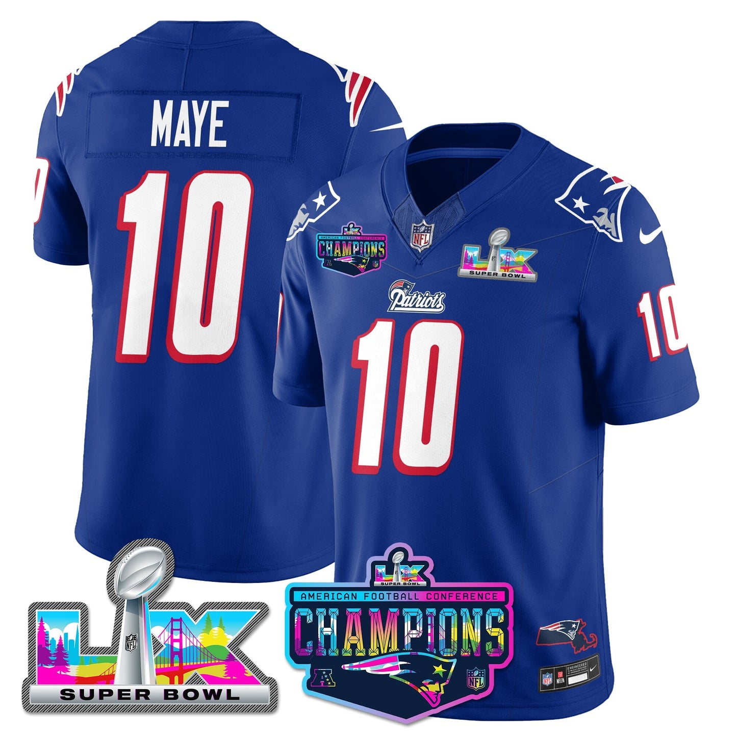 NE 1996 Throwback Limited Vapor Jersey - 2025 AFC Champions Limited Patch - All Stitched