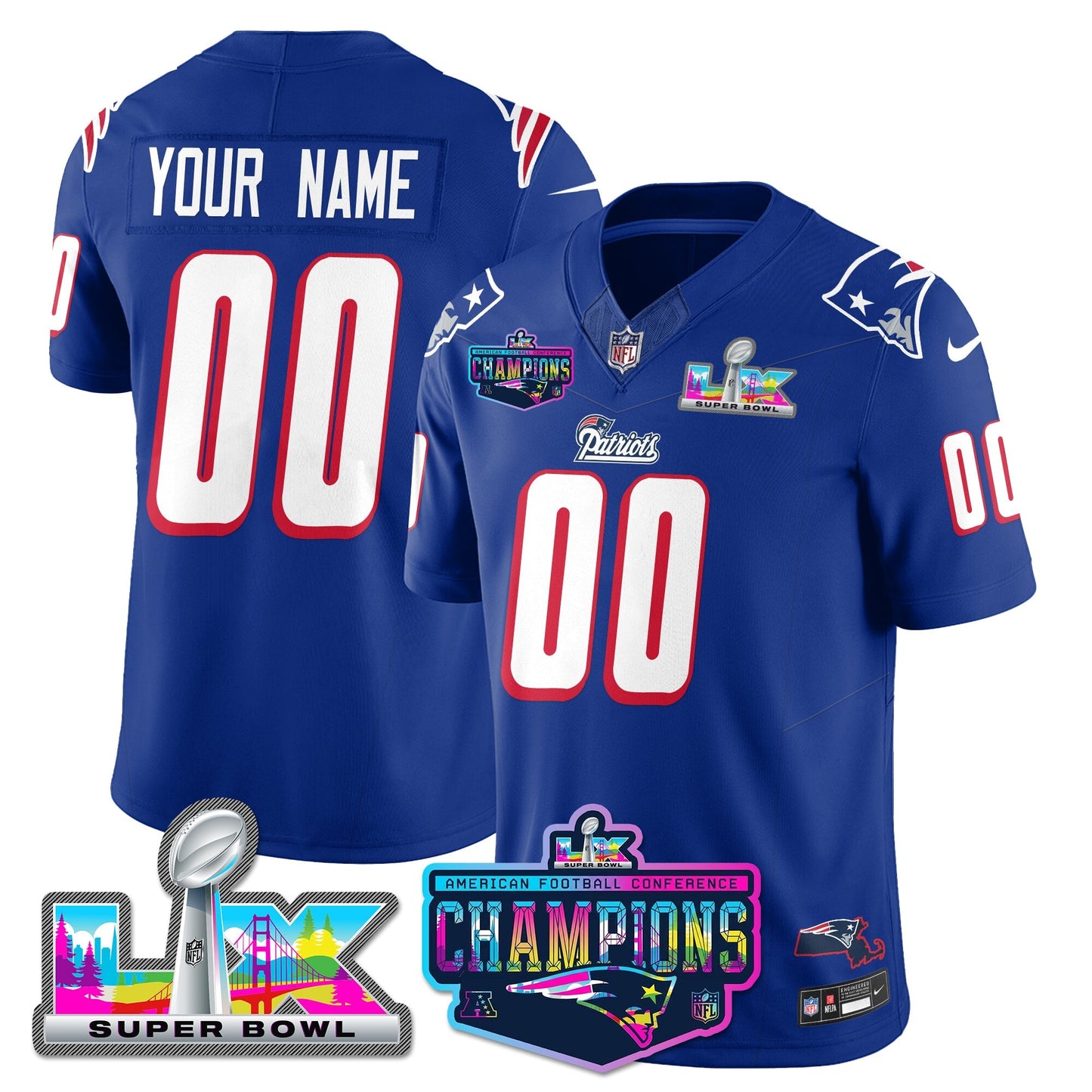 NE 1996 Throwback Limited Vapor Jersey - 2025 AFC Champions Limited Patch - All Stitched