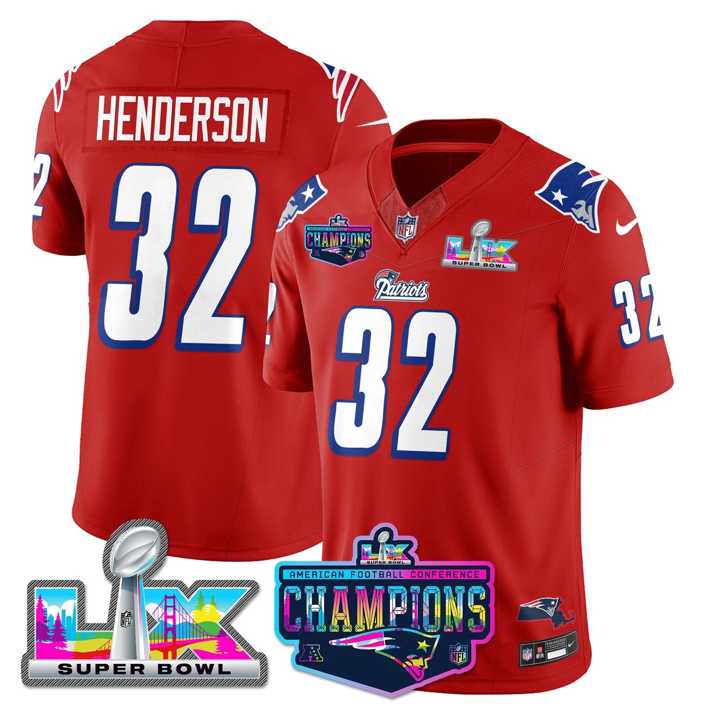 NE 1996 Throwback Limited Vapor Jersey - 2025 AFC Champions Limited Patch - All Stitched