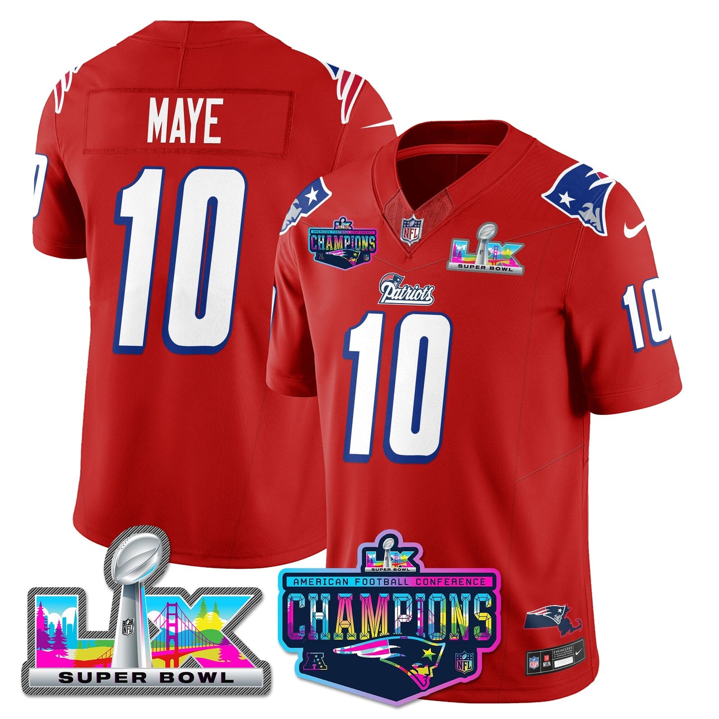 NE 1996 Throwback Limited Vapor Jersey - 2025 AFC Champions Limited Patch - All Stitched