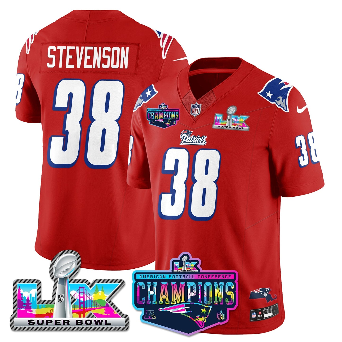 NE 1996 Throwback Limited Vapor Jersey - 2025 AFC Champions Limited Patch - All Stitched