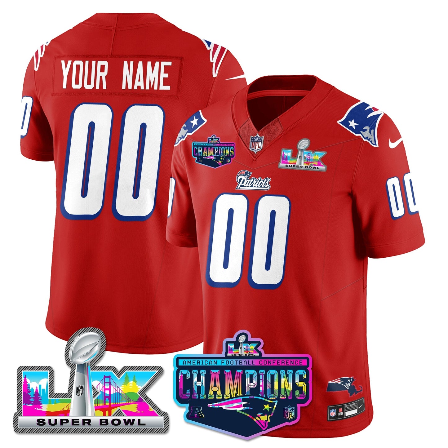 NE 1996 Throwback Limited Vapor Jersey - 2025 AFC Champions Limited Patch - All Stitched