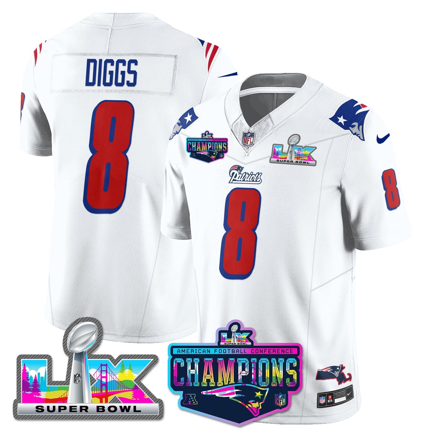 NE 1996 Throwback Limited Vapor Jersey - 2025 AFC Champions Limited Patch - All Stitched