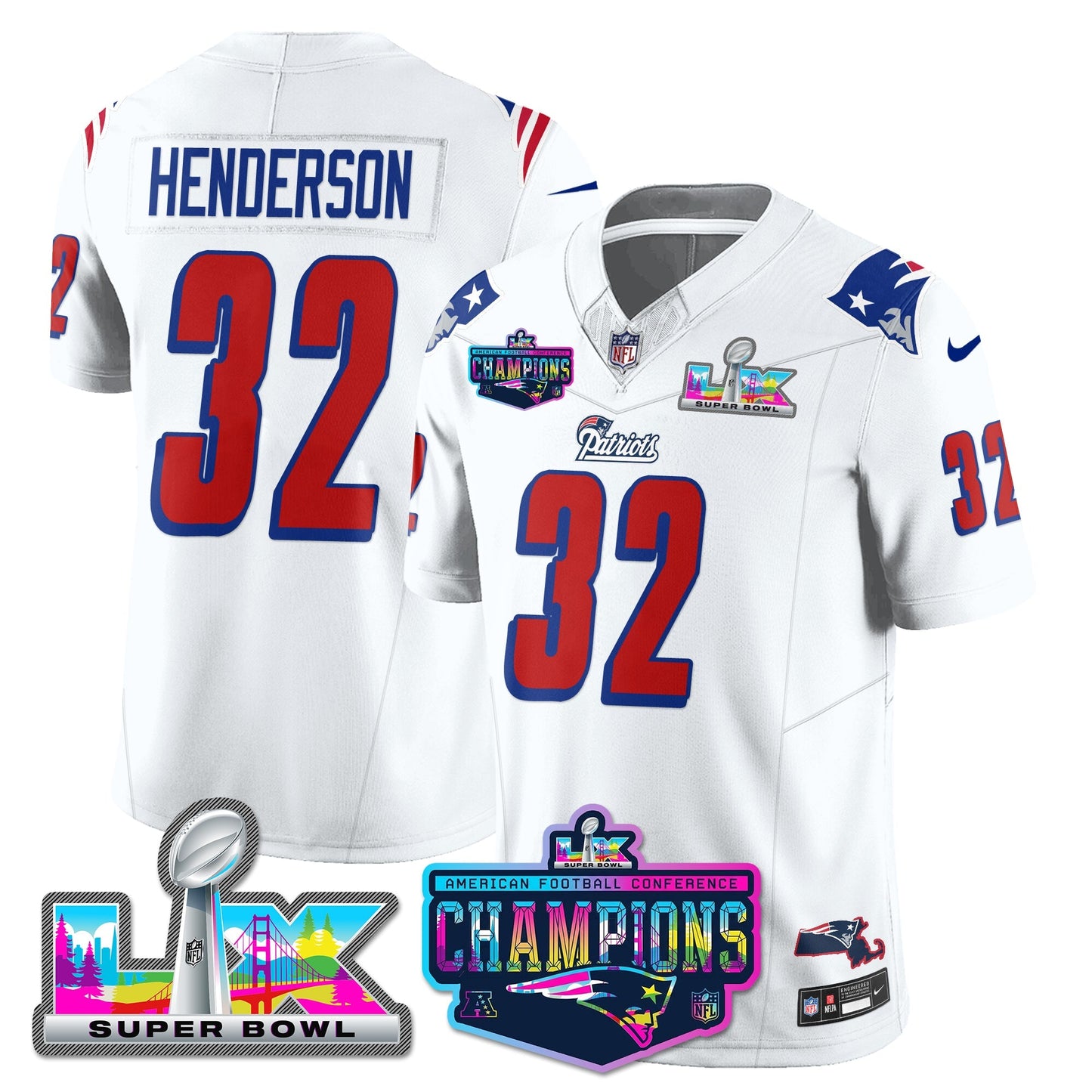 NE 1996 Throwback Limited Vapor Jersey - 2025 AFC Champions Limited Patch - All Stitched