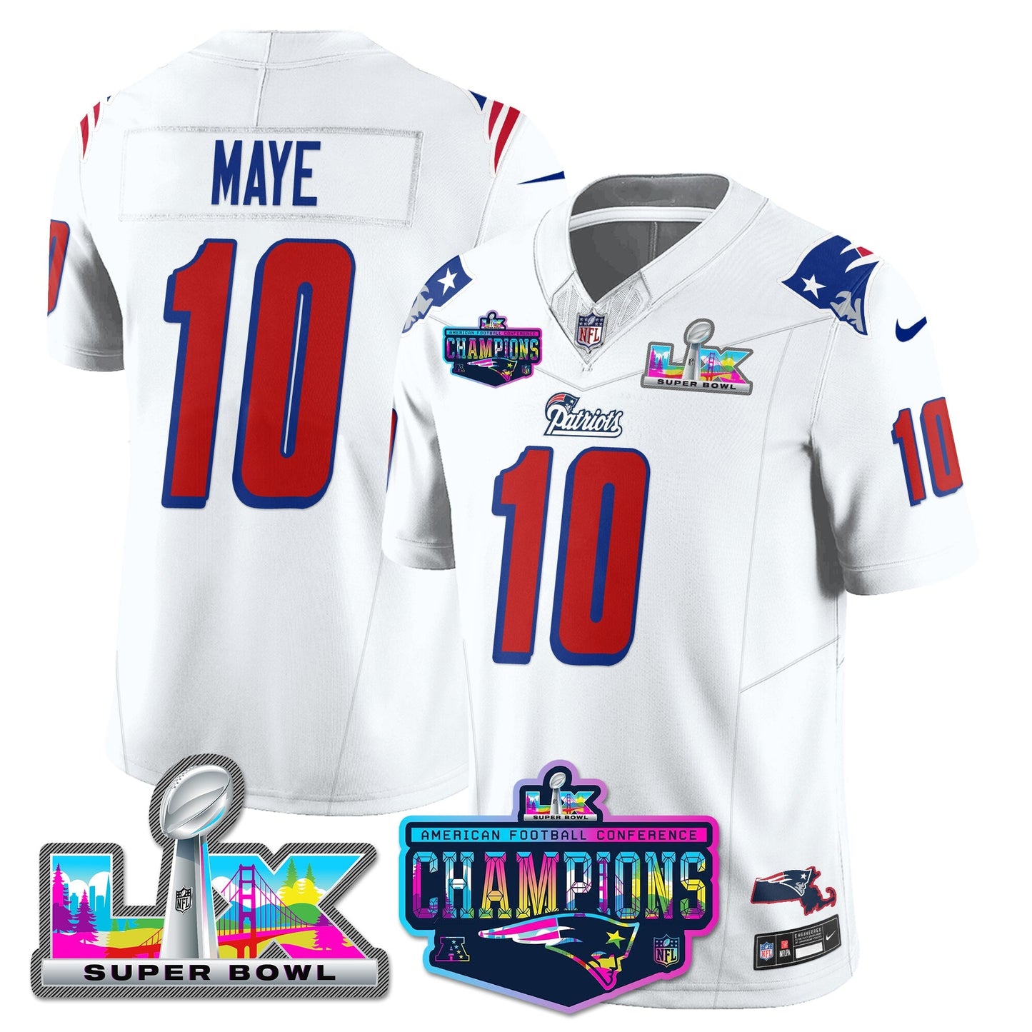 NE 1996 Throwback Limited Vapor Jersey - 2025 AFC Champions Limited Patch - All Stitched