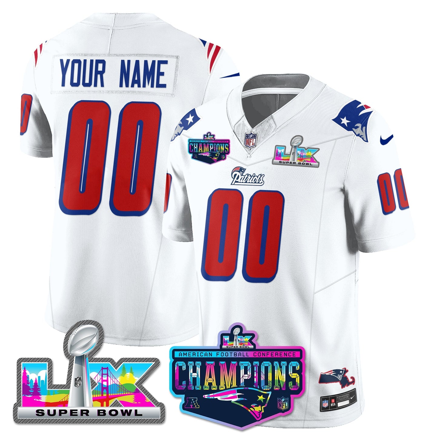 NE 1996 Throwback Limited Vapor Jersey - 2025 AFC Champions Limited Patch - All Stitched