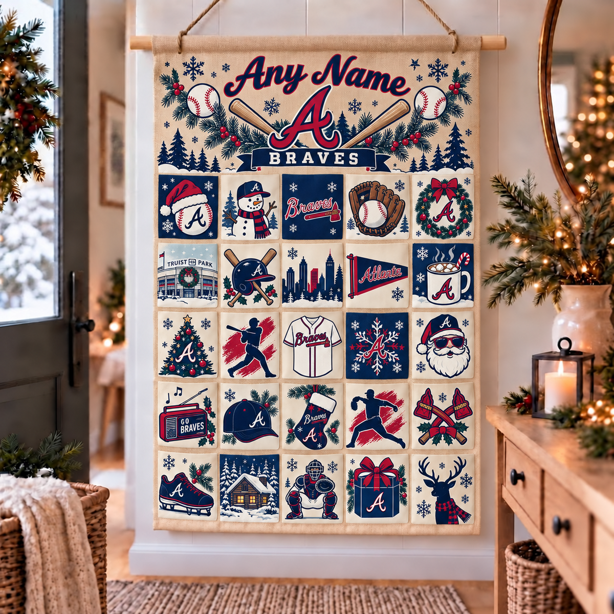 Atlanta Braves Christmas Custom Wall Advent Calendar - Printed