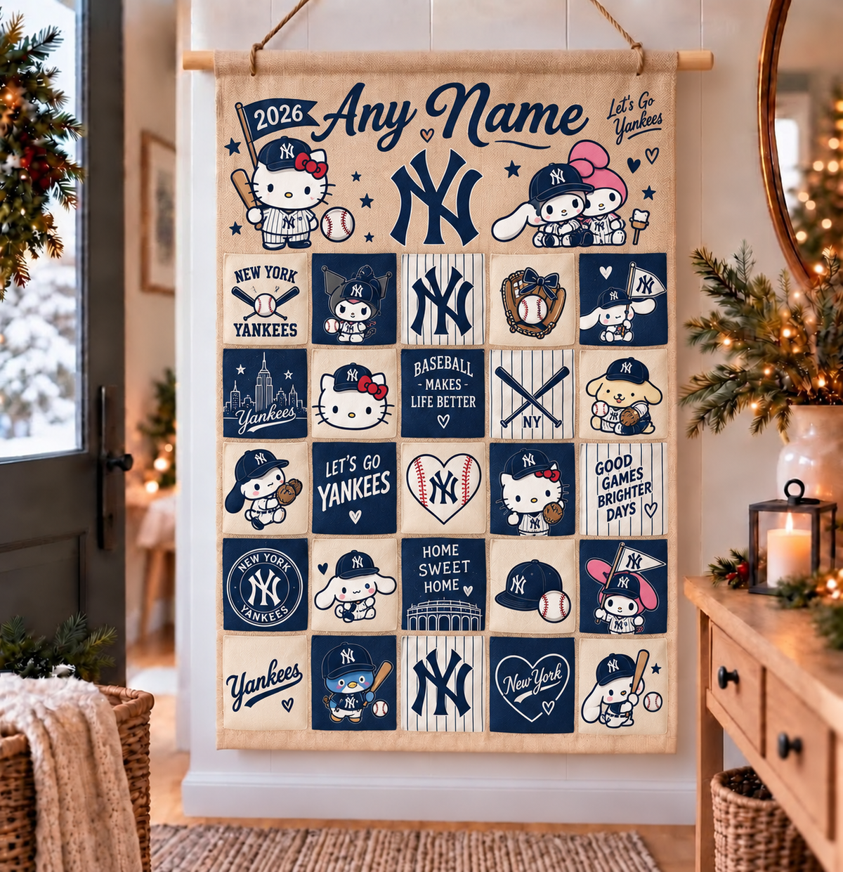 New York Yankees Christmas x Santorini Friends Custom Wall Advent Calendar - Printed V3