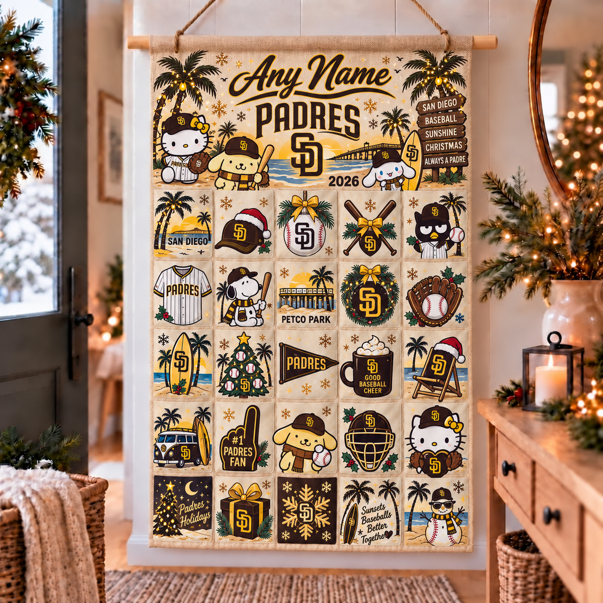 San Diego Padres Christmas x Santorini Friends Custom Wall Advent Calendar - Printed V3
