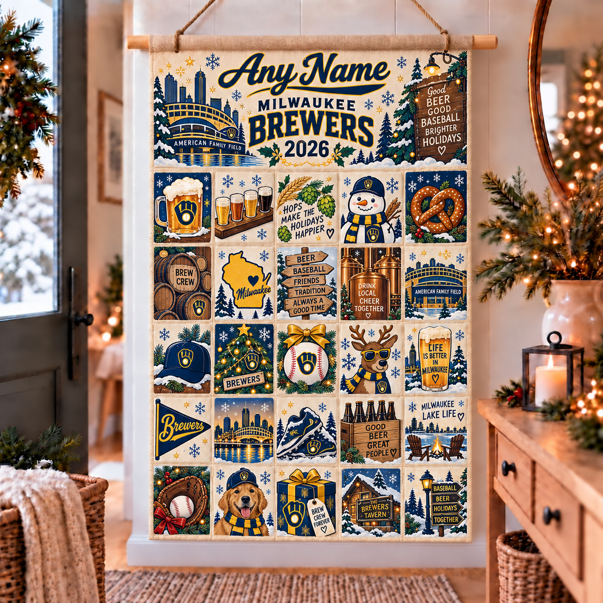Milwaukee Brewers Christmas Custom Wall Advent Calendar - Printed V3