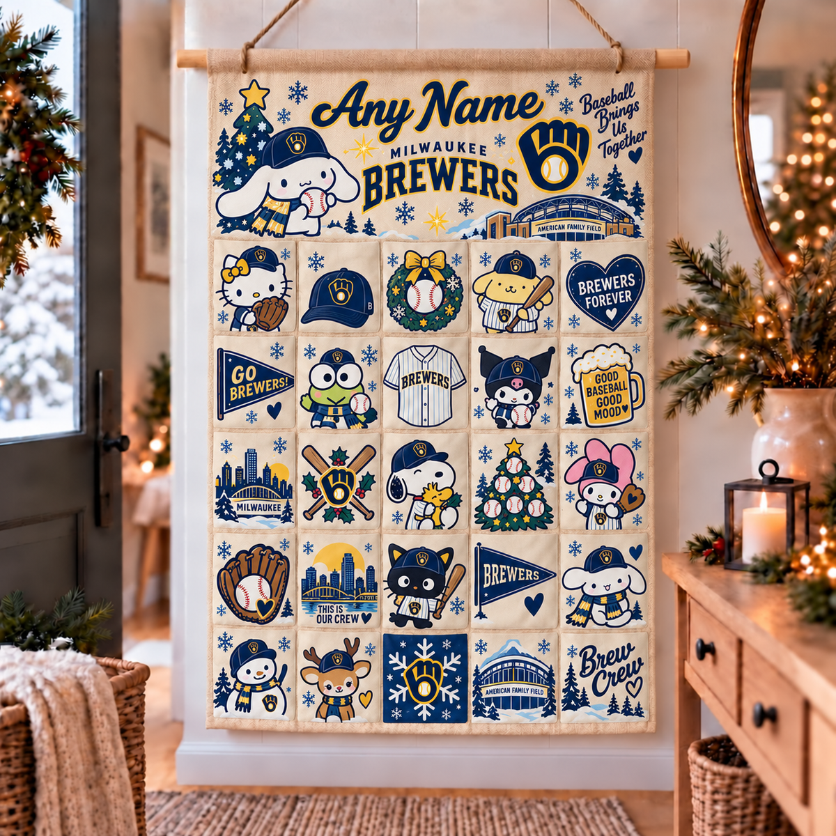 Milwaukee Brewers Christmas Custom Wall Advent Calendar - Printed V4