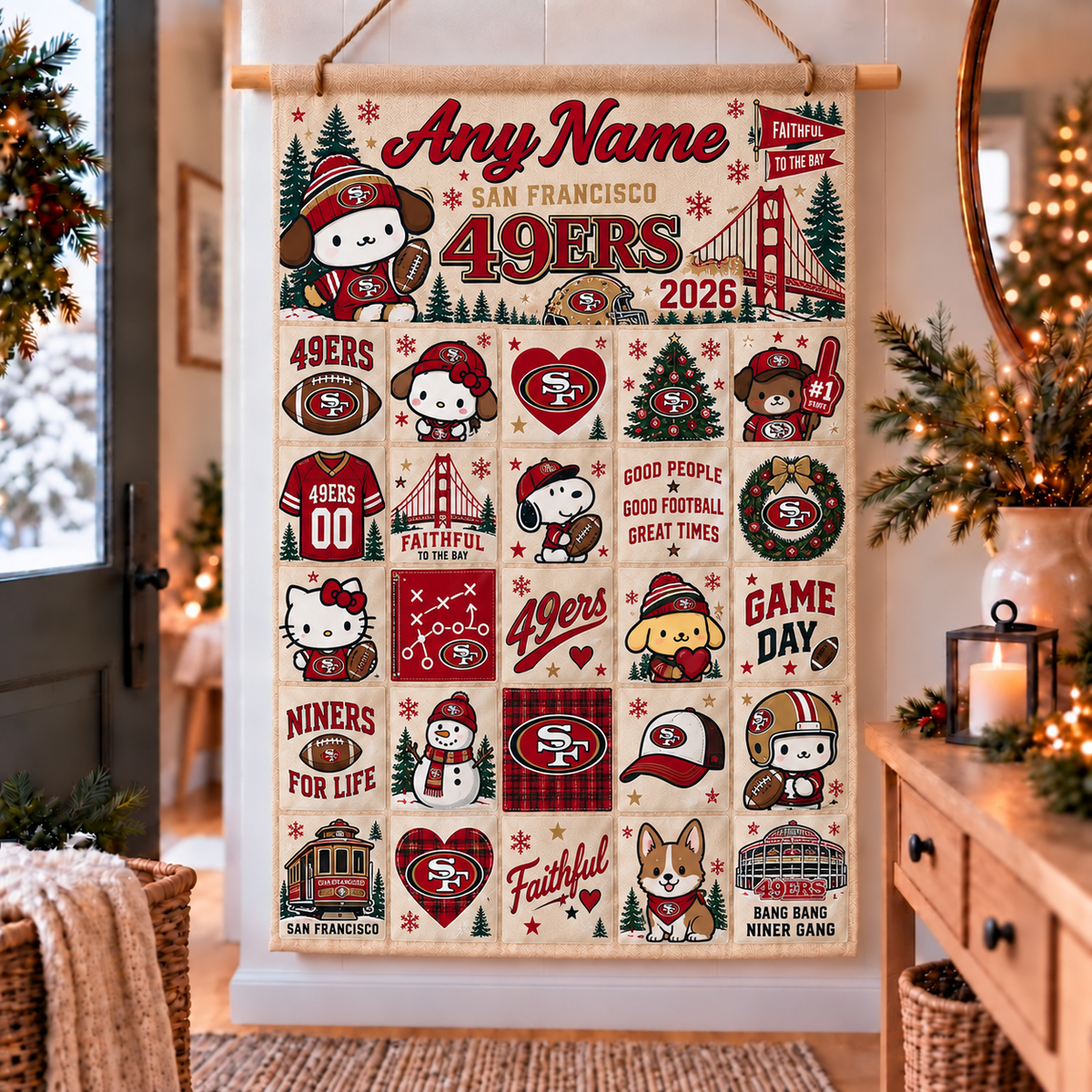 San Francisco 49ers Christmas x Santorini Friends Custom Wall Advent Calendar - Printed V3